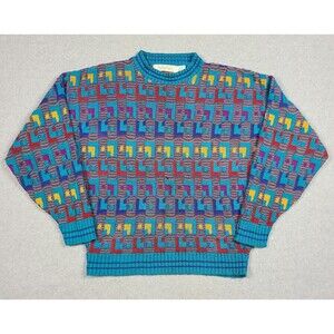 Vintage Crossings Coogi Style Sweater Made In USA Multicolor Vibrant Mens M Vtg